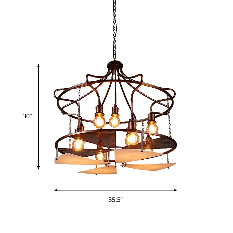 Drum Restaurant Pendant Light Metal Nine Lights Antique Stylish Chandelier in Rust - Rebooters