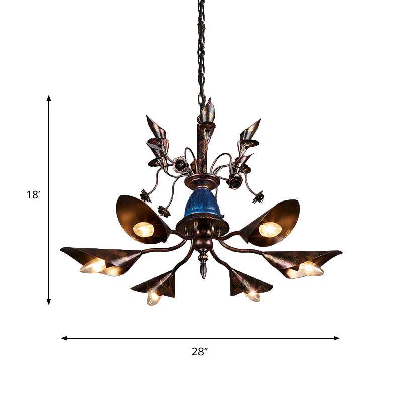 Villa Horn Shade Chandelier Metallic 6 Bulbs Classic Style Pendant Light in Rust - Rebooters