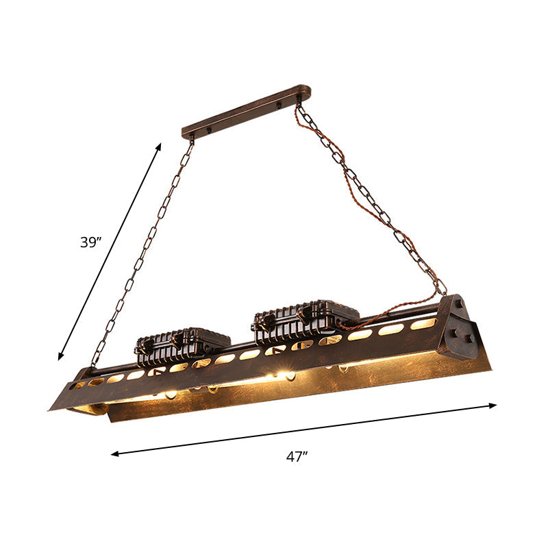 Metallic Train Shape Chandelier 3 Bulbs Industrial Light Rust - Rebooters