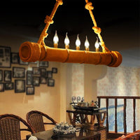 Beige Bamboo Shape Hanging Light with Candle 5 Lights Rustic Chandelier - Rebooters