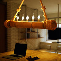 Beige Bamboo Shape Hanging Light with Candle 5 Lights Rustic Chandelier - Rebooters