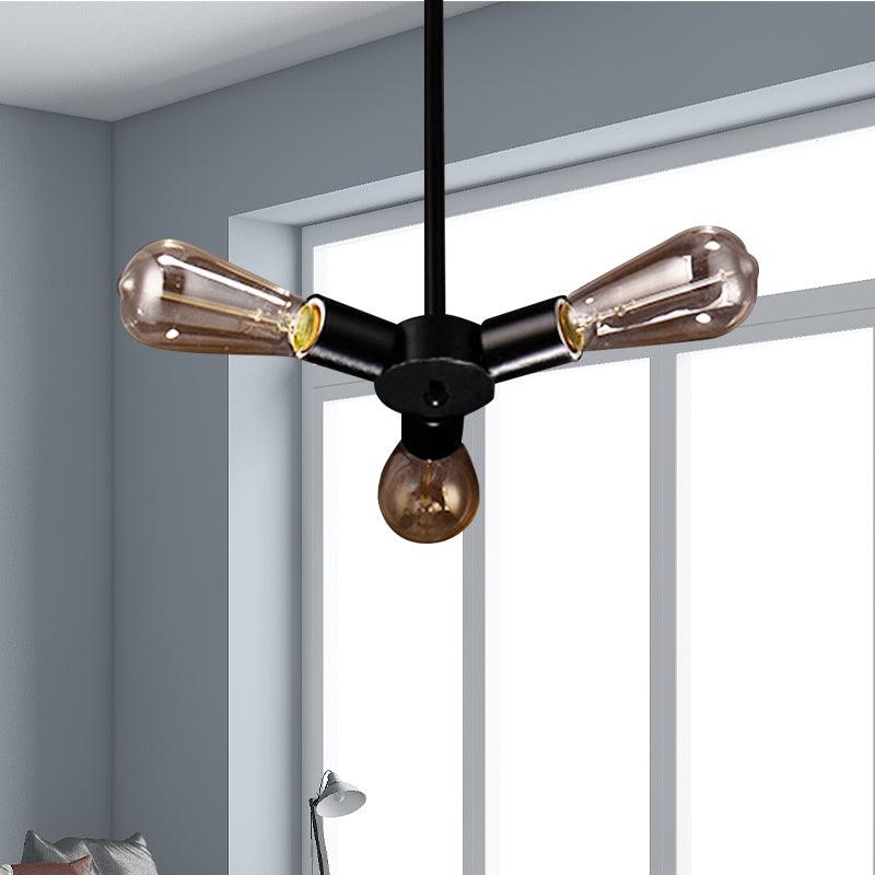 3/4/5 Lights Bare Bulb Chandelier Light Vintage Black Finish - Rebooters