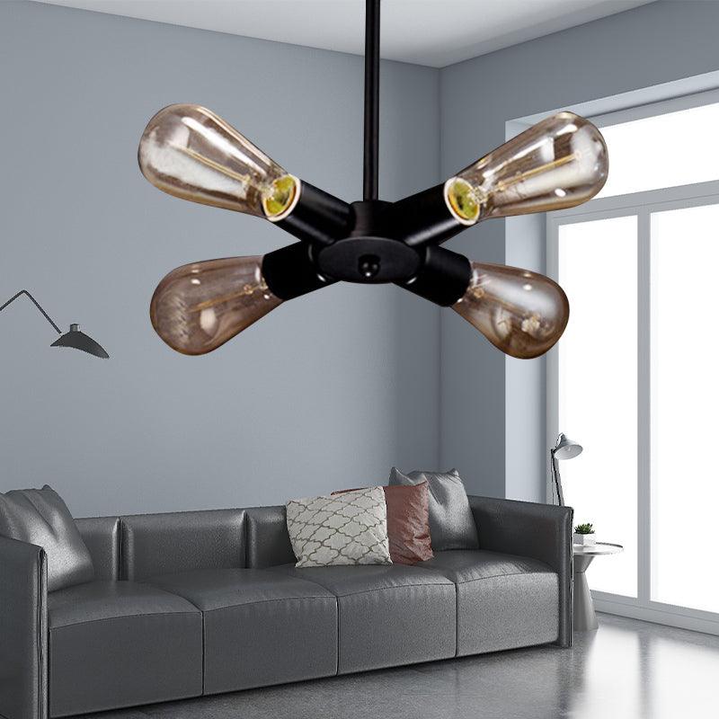 3/4/5 Lights Bare Bulb Chandelier Light Vintage Black Finish - Rebooters