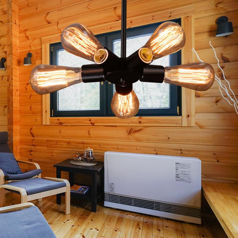 3/4/5 Lights Bare Bulb Chandelier Light Vintage Black Finish - Rebooters