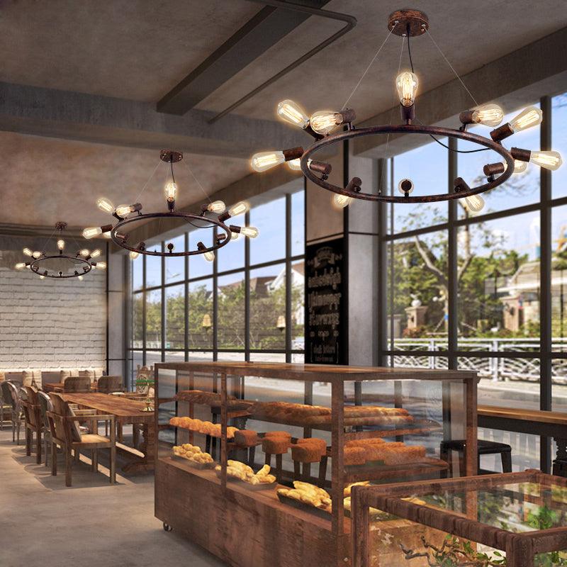 8/12 Lights Circular Hanging Light with Open Bulb Chandelier - Rebooters