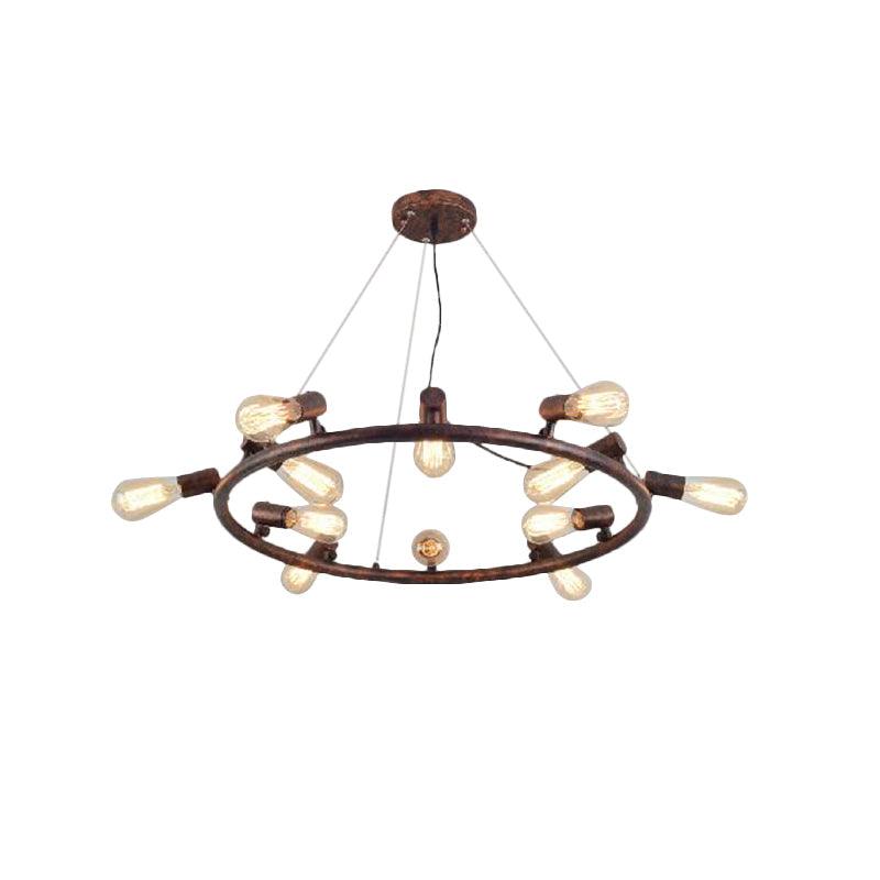 8/12 Lights Circular Hanging Light with Open Bulb Chandelier - Rebooters