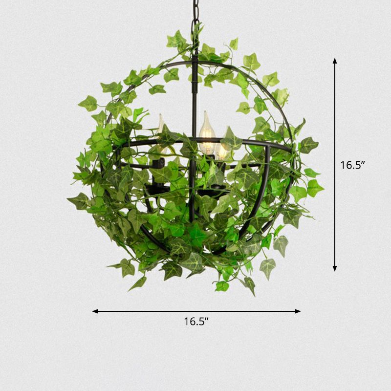 3-Light Iron Ceiling Chandelier Industrial Green Fake Plant - Rebooters