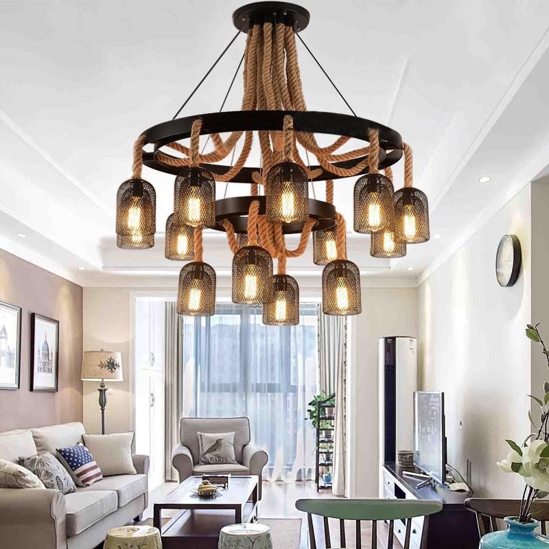 4 Lights Ring Hanging Light with Mesh Shade for Foyer - Rebooters
