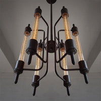 6 Lights Linear Hanging Light with Bare Bulb Farmhouse Black Metal Pendant Lamp - Rebooters