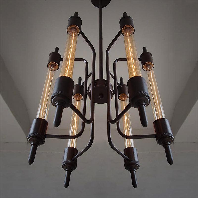 6 Lights Linear Hanging Light with Bare Bulb Farmhouse Black Metal Pendant Lamp - Rebooters