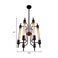 6 Lights Linear Hanging Light with Bare Bulb Farmhouse Black Metal Pendant Lamp - Rebooters