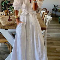Elegant Livia Women's Maxi Dress with Puff Sleeves and Belted Waist Rebooters Maxi Women's Dresses