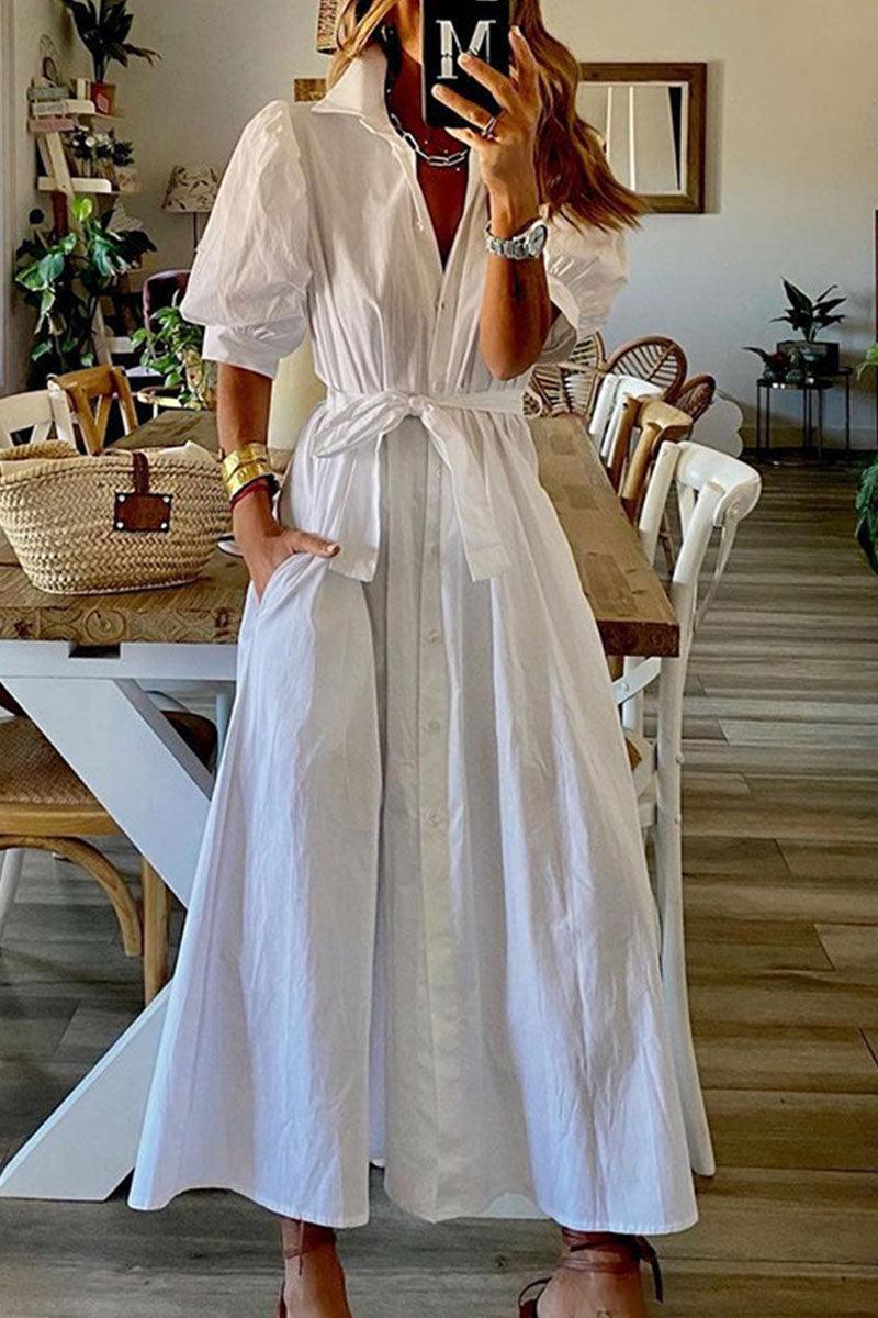 Elegant Livia Women's Maxi Dress with Puff Sleeves and Belted Waist Rebooters Maxi Women's Dresses