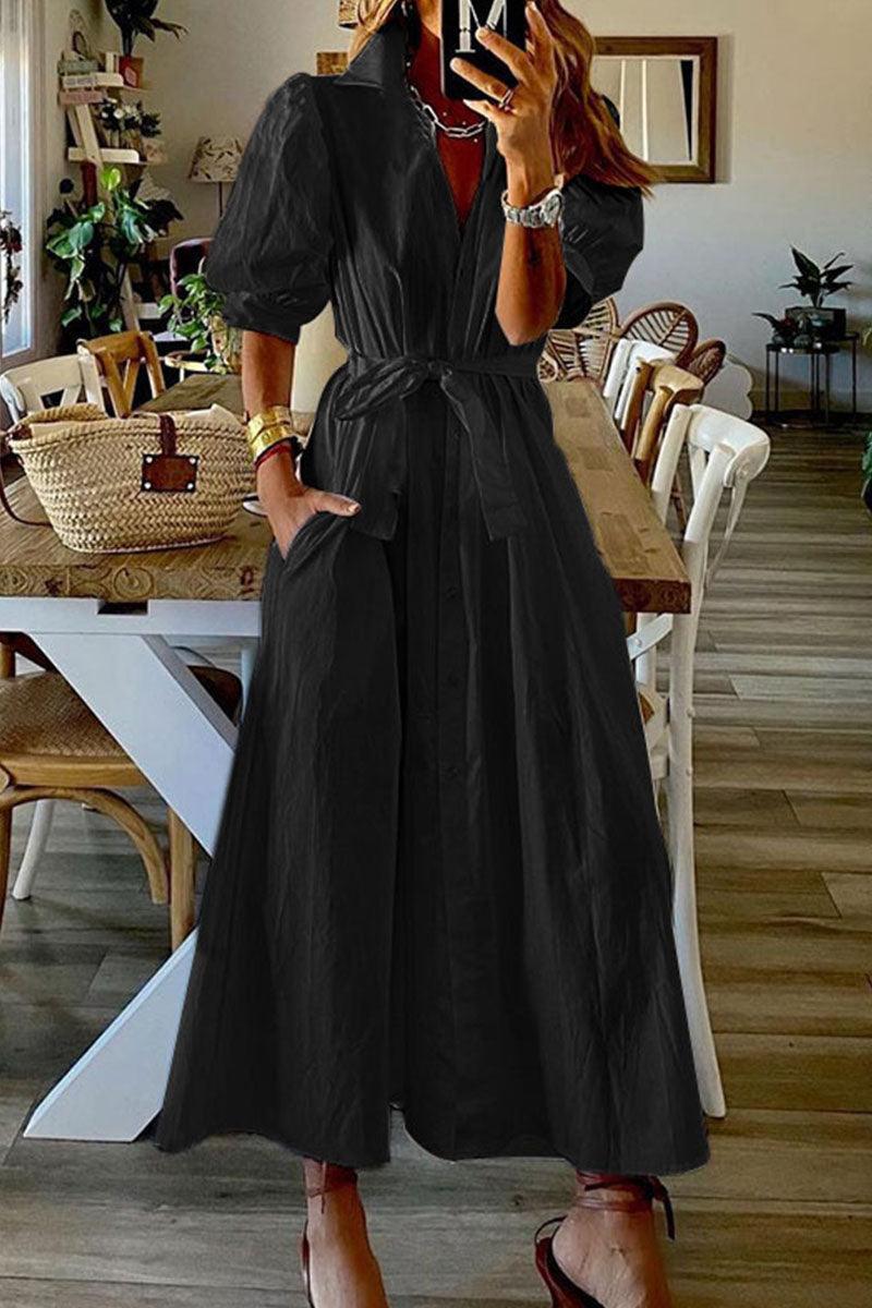 Elegant Livia Women's Maxi Dress with Puff Sleeves and Belted Waist Rebooters Maxi Women's Dresses