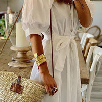 Elegant Livia Women's Maxi Dress with Puff Sleeves and Belted Waist Rebooters Maxi Women's Dresses