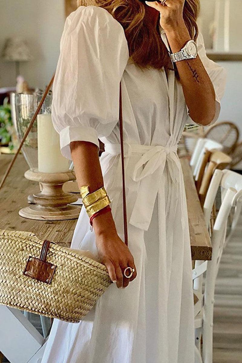 Elegant Livia Women's Maxi Dress with Puff Sleeves and Belted Waist Rebooters Maxi Women's Dresses
