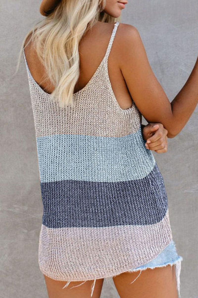 Women's Knitted Striped U-Neck Sleeveless Top for Summer - Rebooters