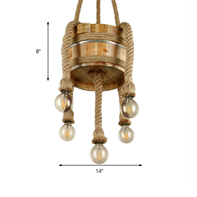 Drum Shape Chandeliers Five-light Retro Style Wood Beige Lights - Rebooters