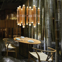 Antique Tube Shade Hanging Lamps Multi-light Bamboo Chandeliers for Living Room - Rebooters
