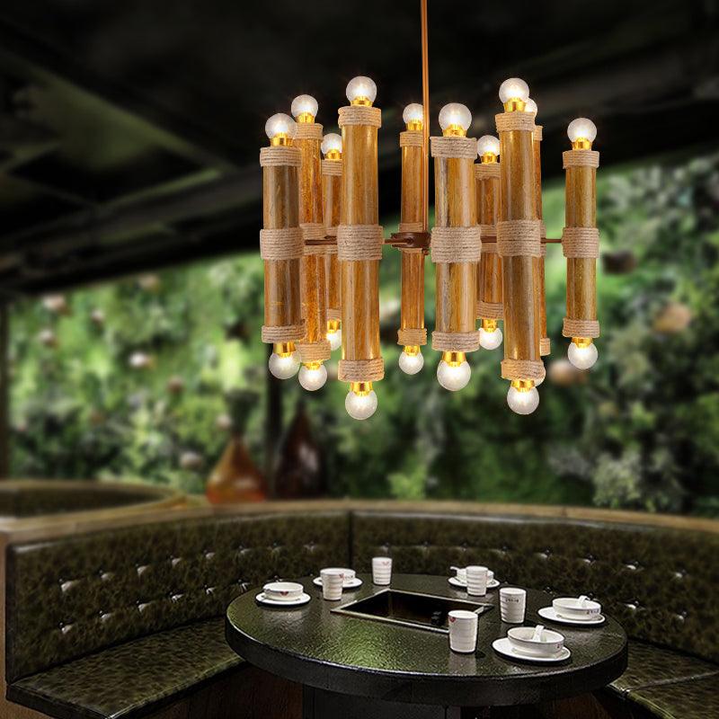 Antique Tube Shade Hanging Lamps Multi-light Bamboo Chandeliers for Living Room - Rebooters