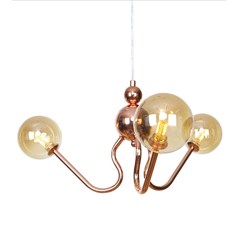 3-Light Clear Amber Glass Hanging Chandelier Copper Light - Rebooters