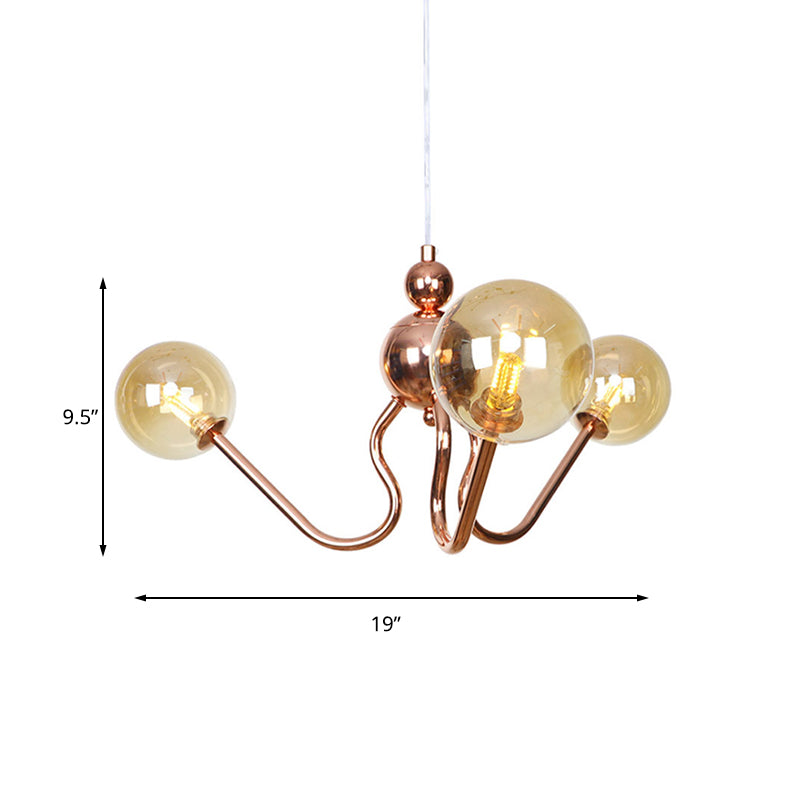 3-Light Clear Amber Glass Hanging Chandelier Copper Light - Rebooters