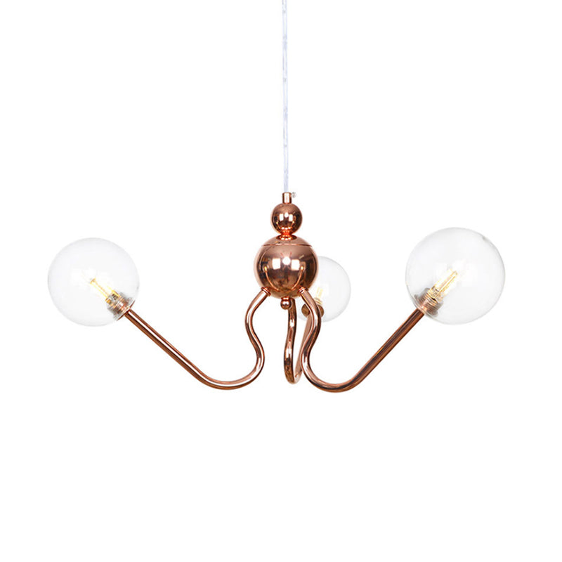 3-Light Clear Amber Glass Hanging Chandelier Copper Light - Rebooters