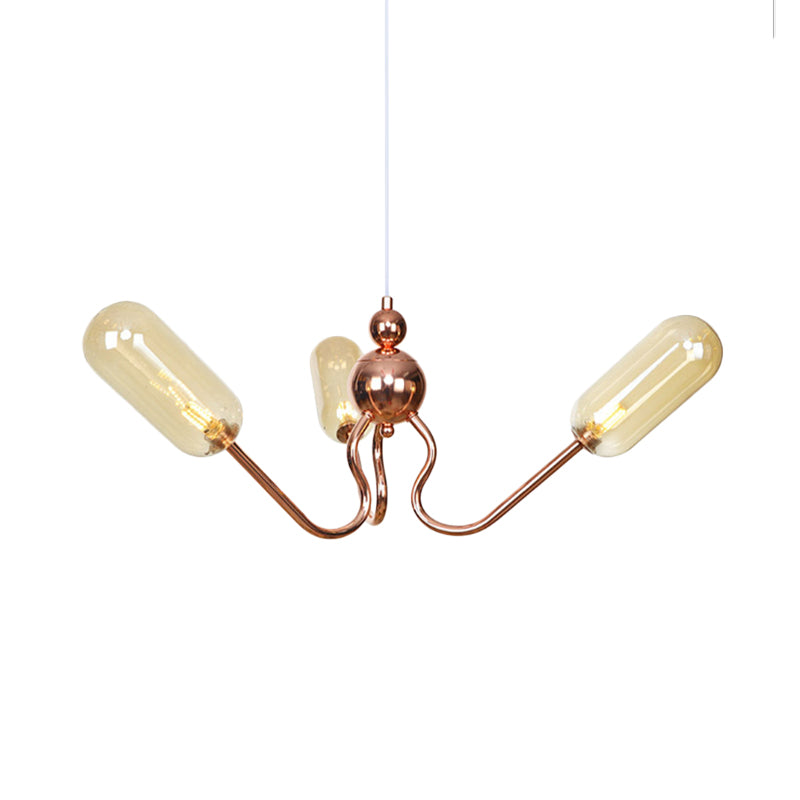 3-Light Clear Amber Glass Hanging Chandelier Copper Light - Rebooters