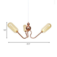 3-Light Clear Amber Glass Hanging Chandelier Copper Light - Rebooters
