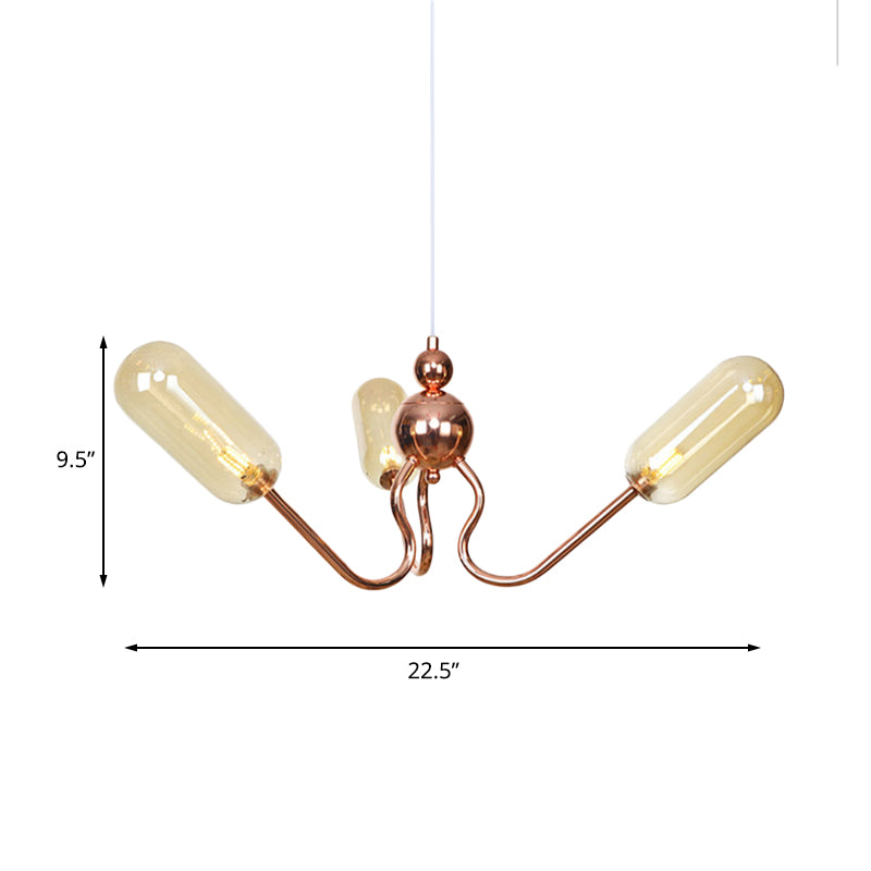 3-Light Clear Amber Glass Hanging Chandelier Copper Light - Rebooters