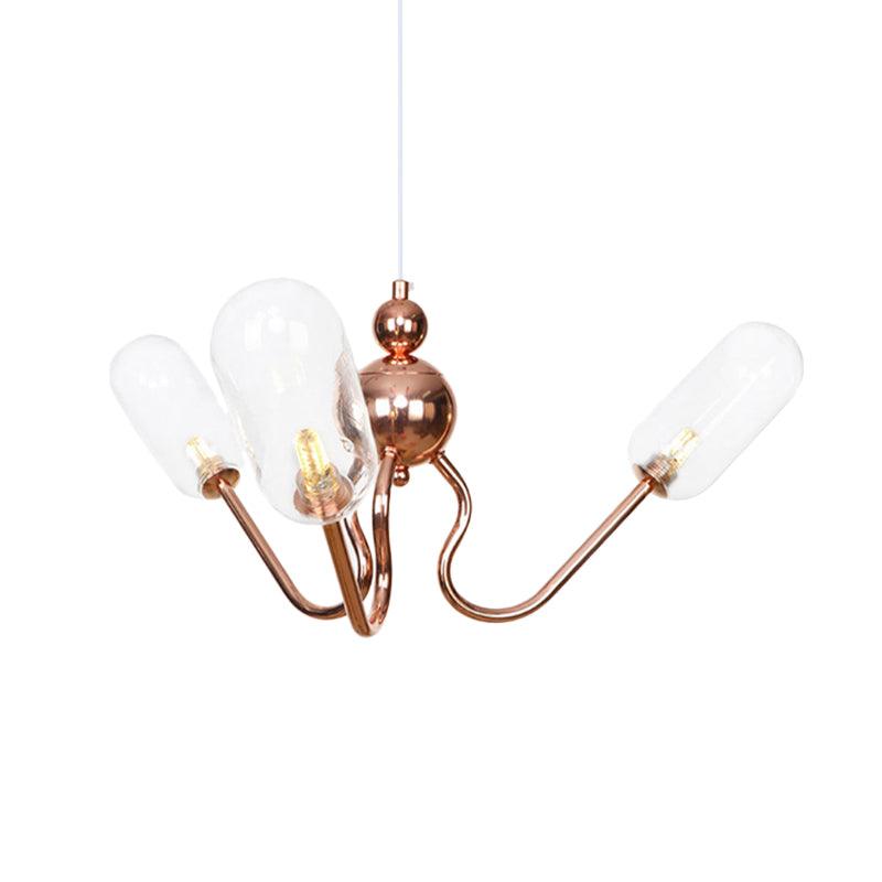 3-Light Clear Amber Glass Hanging Chandelier Copper Light - Rebooters