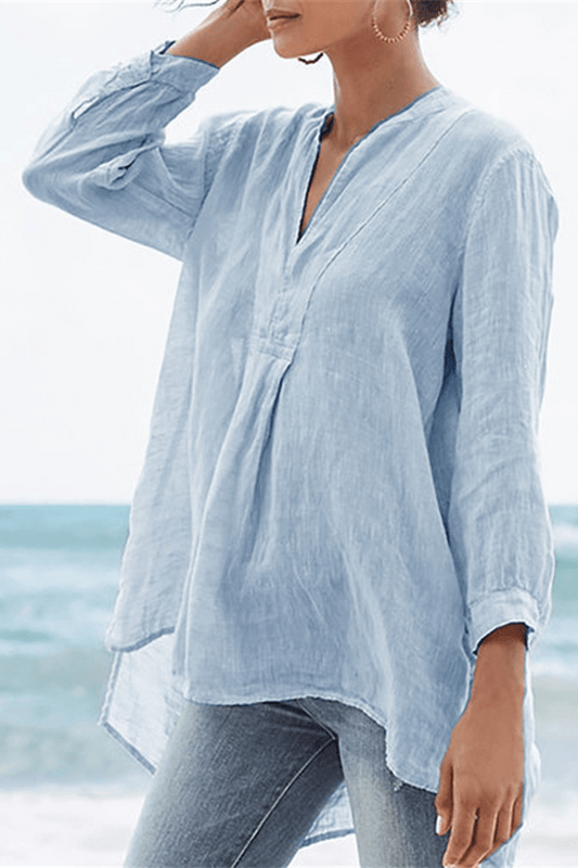 Women's Casual Plain Patchwork V-Neck Tops for Everyday Wear Rebooters Womens Shirts