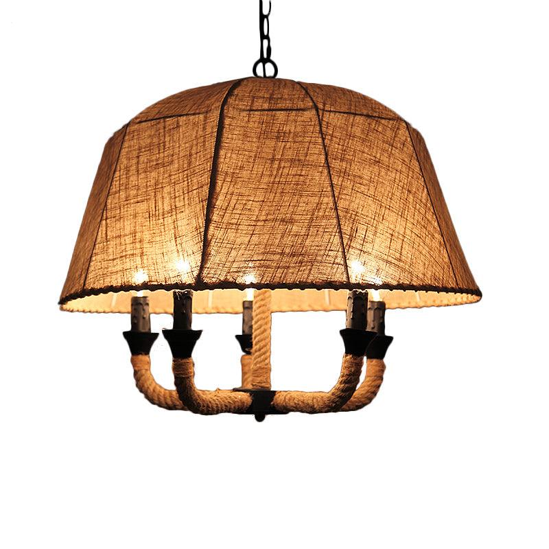 Beige Multi Light Chandelier Lighting Industrial Fabric Dome Shade - Rebooters