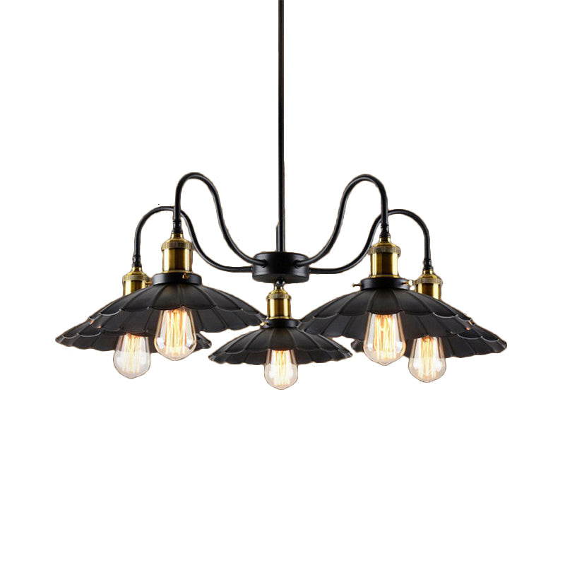 Black Finish Scalloped Chandelier Light Industrial Metal 5 Heads Indoor Pendant - Rebooters