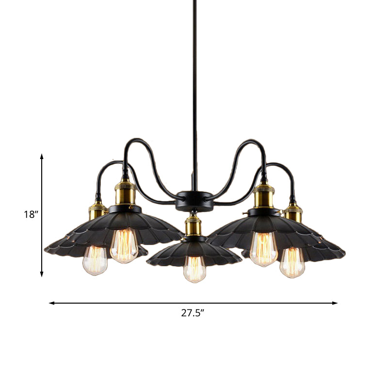 Black Finish Scalloped Chandelier Light Industrial Metal 5 Heads Indoor Pendant - Rebooters