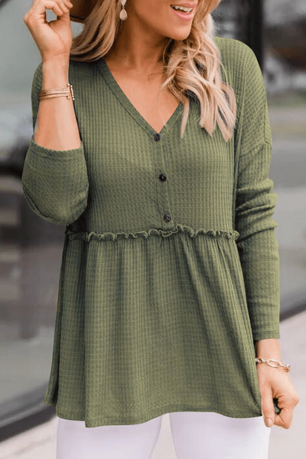 Women's Casual Solid Color V-Neck Top With Buckle Rebooters Womens Shirts