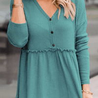 Women's Casual Solid Color V-Neck Top With Buckle Rebooters Womens Shirts