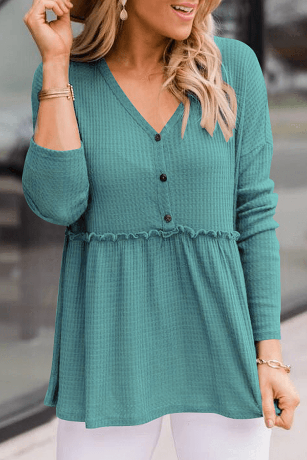 Women's Casual Solid Color V-Neck Top With Buckle Rebooters Womens Shirts