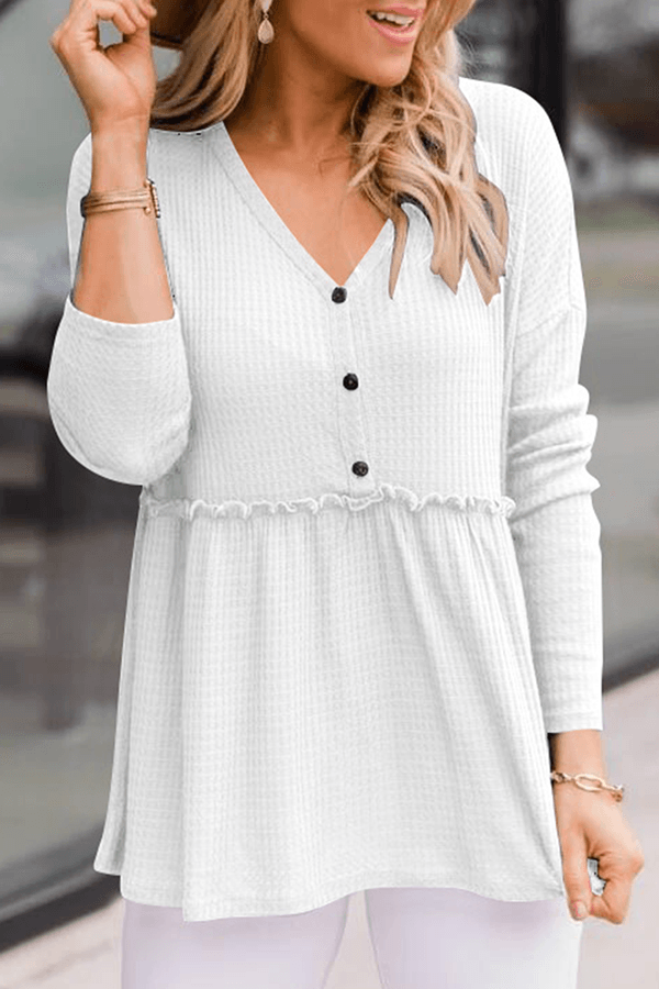 Women's Casual Solid Color V-Neck Top With Buckle Rebooters Womens Shirts