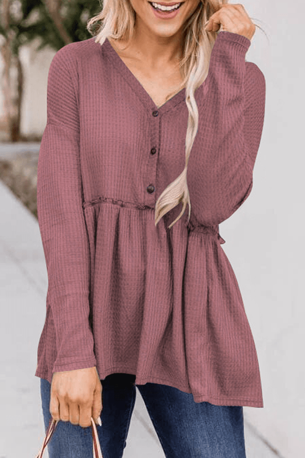 Women's Casual Solid Color V-Neck Top With Buckle Rebooters Womens Shirts