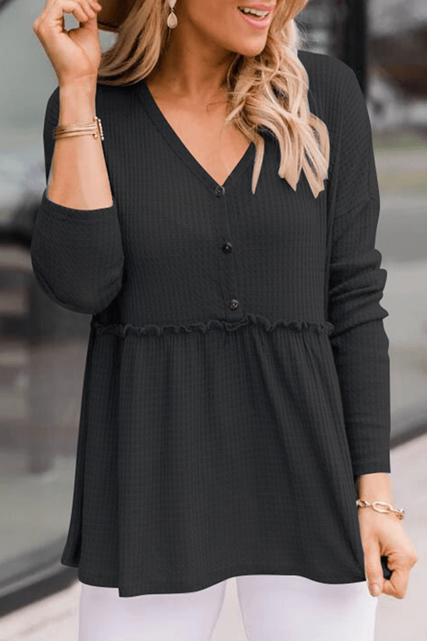 Women's Casual Solid Color V-Neck Top With Buckle Rebooters Womens Shirts