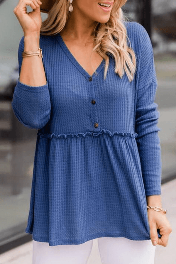 Women's Casual Solid Color V-Neck Top With Buckle Rebooters Womens Shirts