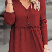 Women's Casual Solid Color V-Neck Top With Buckle Rebooters Womens Shirts