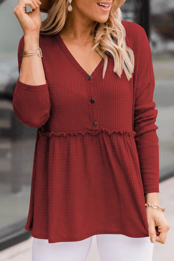 Women's Casual Solid Color V-Neck Top With Buckle Rebooters Womens Shirts