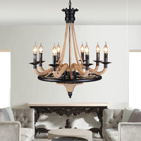 6 Bulb Chandelier Pendant Light Vintage Wagon Wheel Lamp Black - Rebooters