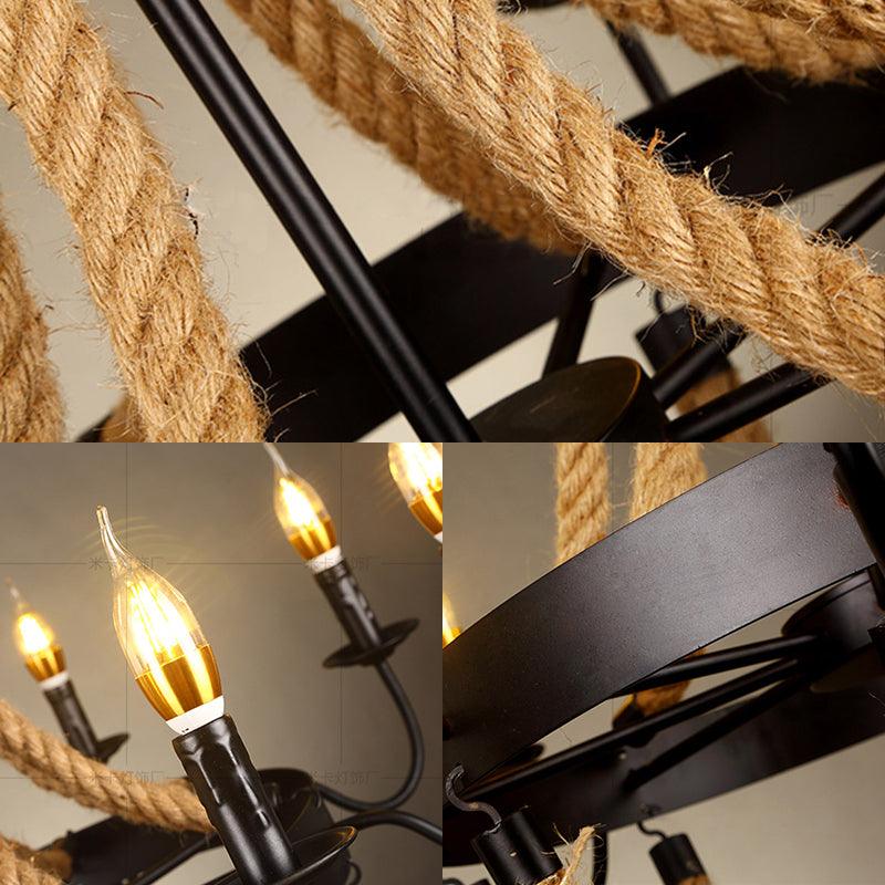 6 Bulb Chandelier Pendant Light Vintage Wagon Wheel Lamp Black - Rebooters