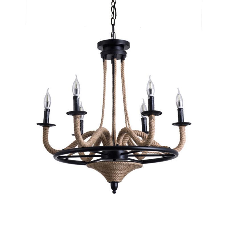 6 Bulb Chandelier Pendant Light Vintage Wagon Wheel Lamp Black - Rebooters