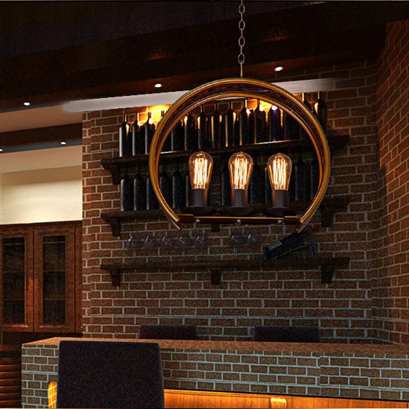 Bare Bulb Metal Hanging Light Three-Light Brass Chandelier - Rebooters