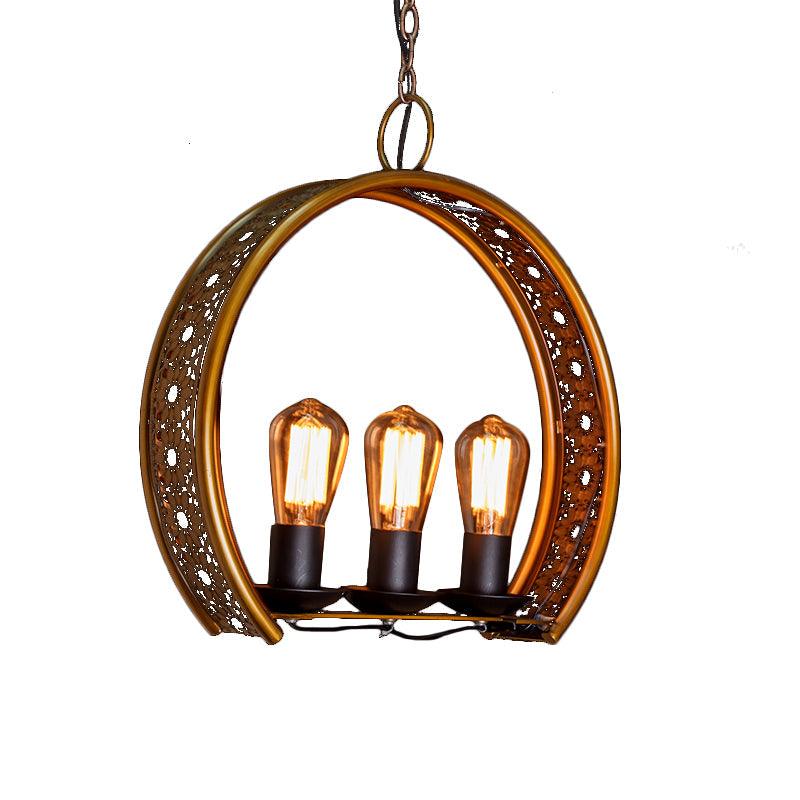 Bare Bulb Metal Hanging Light Three-Light Brass Chandelier - Rebooters