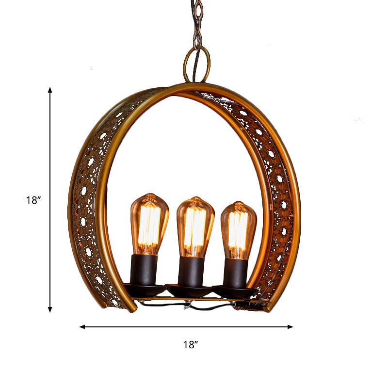 Bare Bulb Metal Hanging Light Three-Light Brass Chandelier - Rebooters